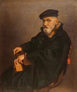 本を持っている老人の肖像画、おそらく1575年投稿のイタリアの公証人、Giovan Battista Seradobati